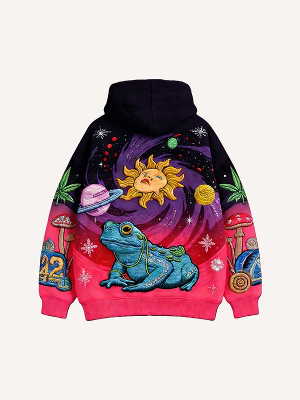 Vintage Print Loose-fitting Hoodie Sweater