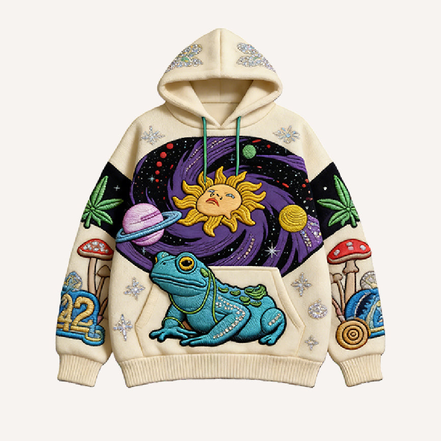 Vintage Print Loose-fitting Hoodie Sweater